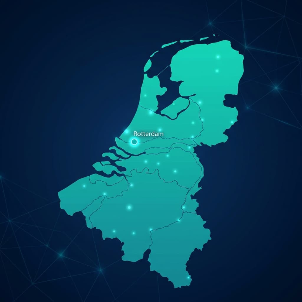 Map highlighting Kaplan Scientific location in Rotterdam, Netherlands serving the Benelux region